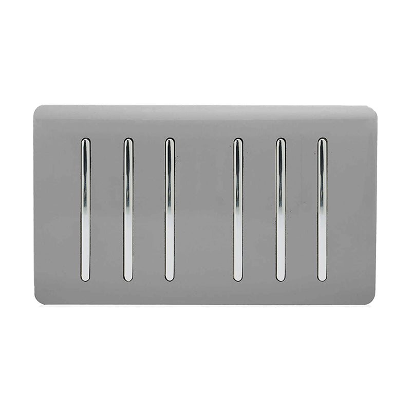 Load image into Gallery viewer, Trendi Switch ART-SS66LG, Artistic Modern 6 Gang 2 Way 10 Amp Rocker Twin Plate Light Grey Finish, BRITISH MADE, (35mm Back Box Required), 5yrs Warranty - 54055
