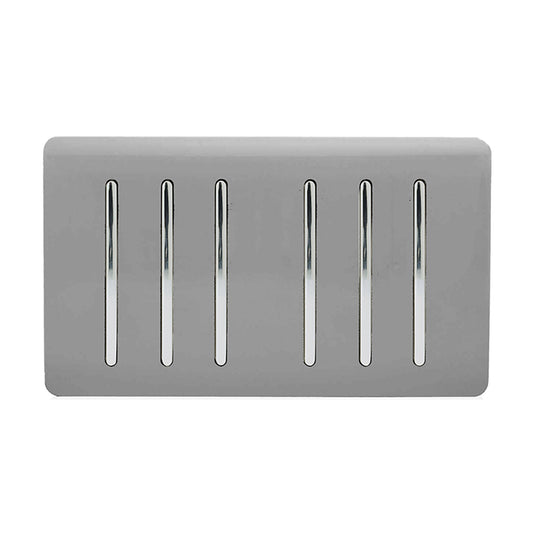Trendi Switch ART-SS66LG, Artistic Modern 6 Gang 2 Way 10 Amp Rocker Twin Plate Light Grey Finish, BRITISH MADE, (35mm Back Box Required), 5yrs Warranty - 54055