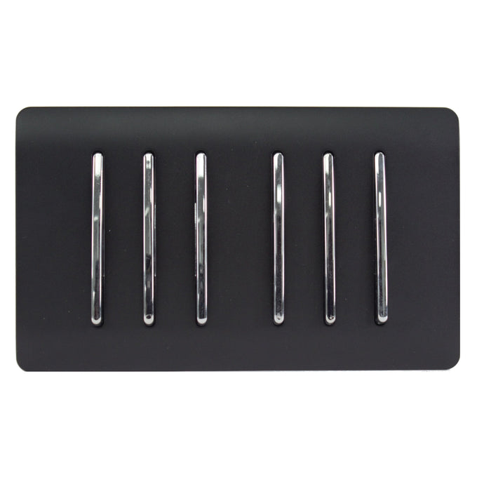Trendi Switch ART-SS66MBK, Artistic Modern 6 Gang 2 Way 10 Amp Rocker Twin Plate Matt Black Finish, BRITISH MADE, (35mm Back Box Required), 5yrs Warranty - 43900