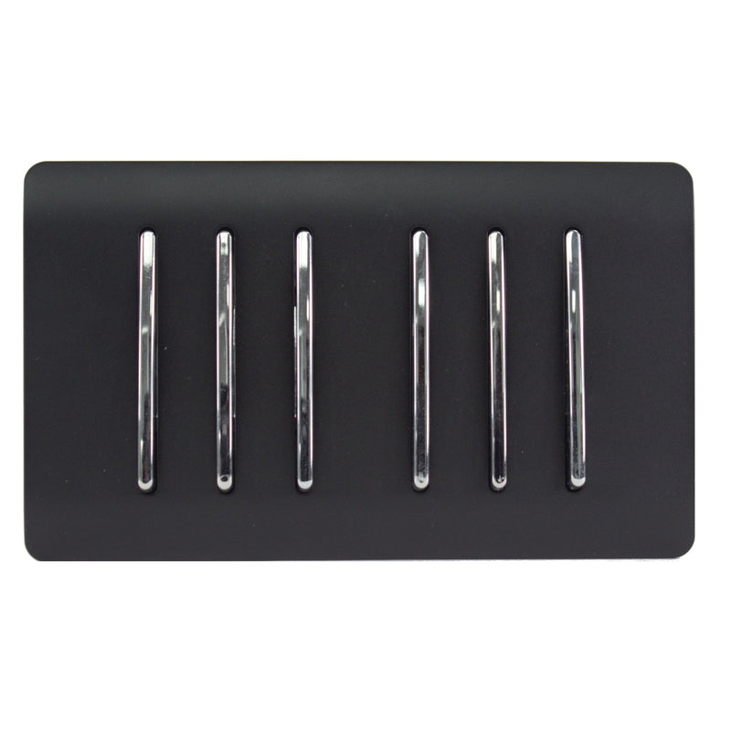 Load image into Gallery viewer, Trendi Switch ART-SS66MBK, Artistic Modern 6 Gang 2 Way 10 Amp Rocker Twin Plate Matt Black Finish, BRITISH MADE, (35mm Back Box Required), 5yrs Warranty - 43900
