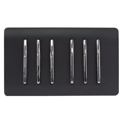 Trendi Switch ART-SS66MBK, Artistic Modern 6 Gang 2 Way 10 Amp Rocker Twin Plate Matt Black Finish, BRITISH MADE, (35mm Back Box Required), 5yrs Warranty - 43900