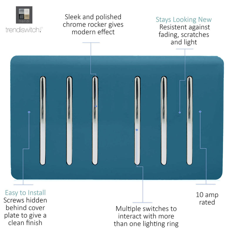 Load image into Gallery viewer, Trendi Switch ART-SS66MD, Artistic Modern 6 Gang 2 Way 10 Amp Rocker Twin Plate Midnight Blue Finish, BRITISH MADE, (35mm Back Box Required), 5yrs Warranty - 54056

