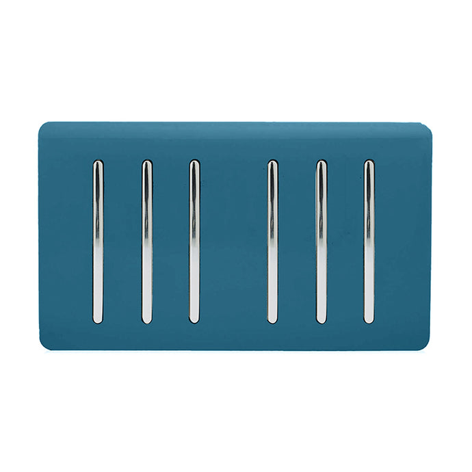 Trendi Switch ART-SS66MD, Artistic Modern 6 Gang 2 Way 10 Amp Rocker Twin Plate Midnight Blue Finish, BRITISH MADE, (35mm Back Box Required), 5yrs Warranty - 54056