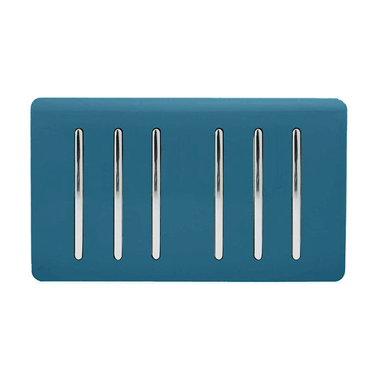 Trendi Switch ART-SS66MD, Artistic Modern 6 Gang 2 Way 10 Amp Rocker Twin Plate Midnight Blue Finish, BRITISH MADE, (35mm Back Box Required), 5yrs Warranty - 54056