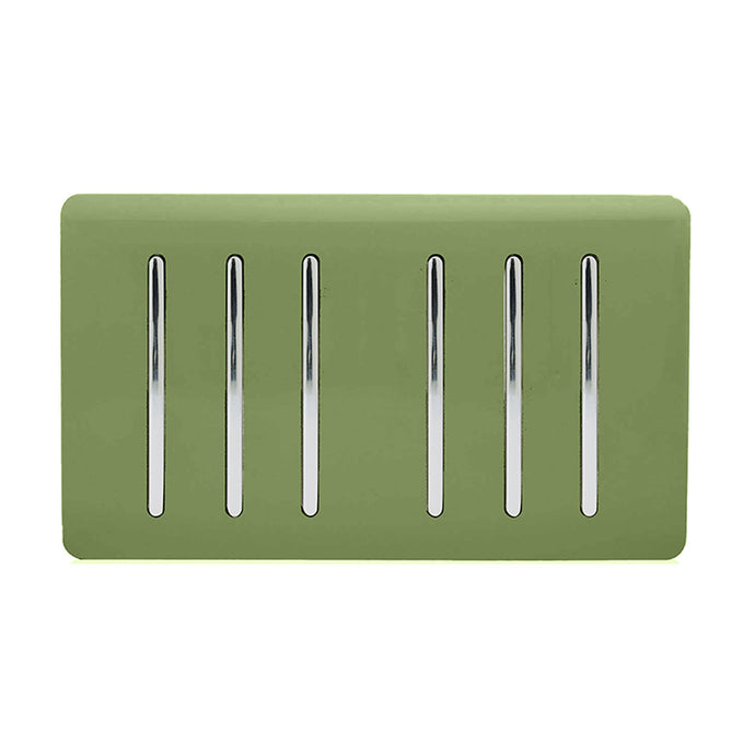 Trendi Switch ART-SS66MG, Artistic Modern 6 Gang 2 Way 10 Amp Rocker Twin Plate Moss Green Finish, BRITISH MADE, (35mm Back Box Required), 5yrs Warranty - 54057