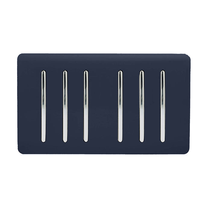Trendi Switch ART-SS66NV, Artistic Modern 6 Gang 2 Way 10 Amp Rocker Twin Plate Navy Blue Finish, BRITISH MADE, (35mm Back Box Required), 5yrs Warranty - 54058