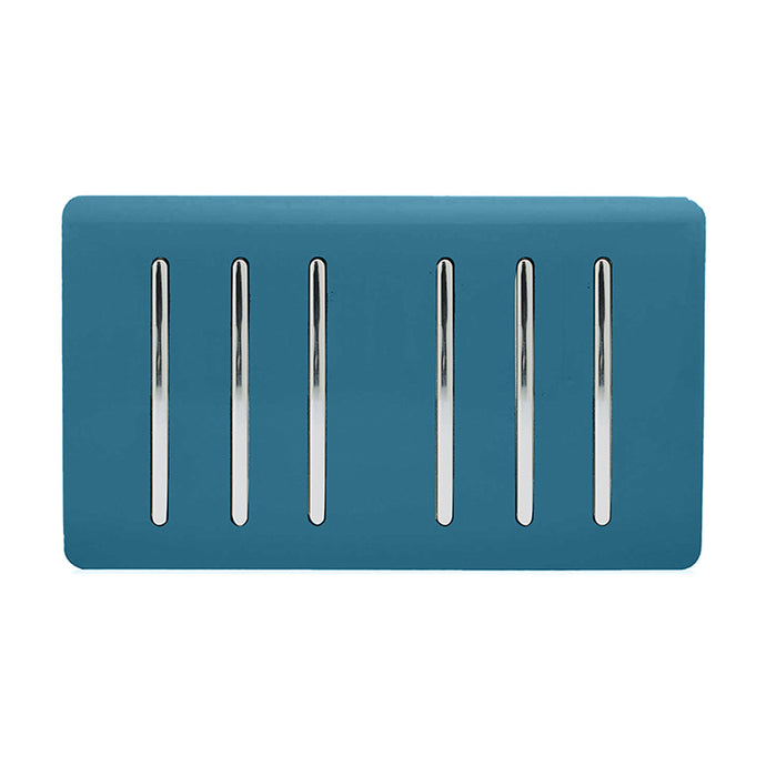 Trendi Switch ART-SS66OB, Artistic Modern 6 Gang 2 Way 10 Amp Rocker Twin Plate Ocean Blue Finish, BRITISH MADE, (35mm Back Box Required), 5yrs Warranty - 54059