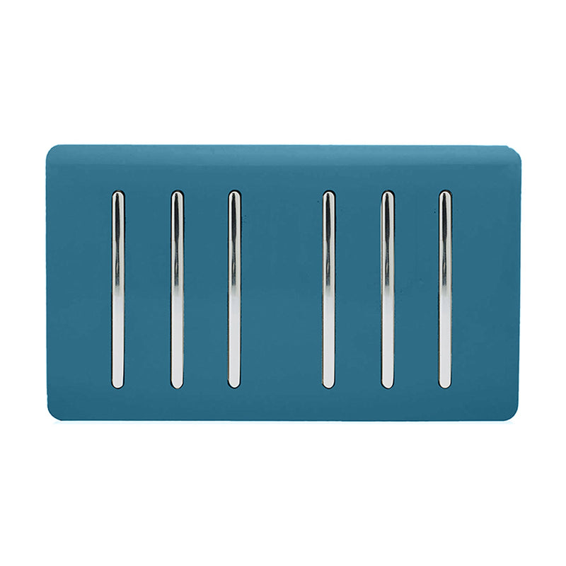 Load image into Gallery viewer, Trendi Switch ART-SS66OB, Artistic Modern 6 Gang 2 Way 10 Amp Rocker Twin Plate Ocean Blue Finish, BRITISH MADE, (35mm Back Box Required), 5yrs Warranty - 54059
