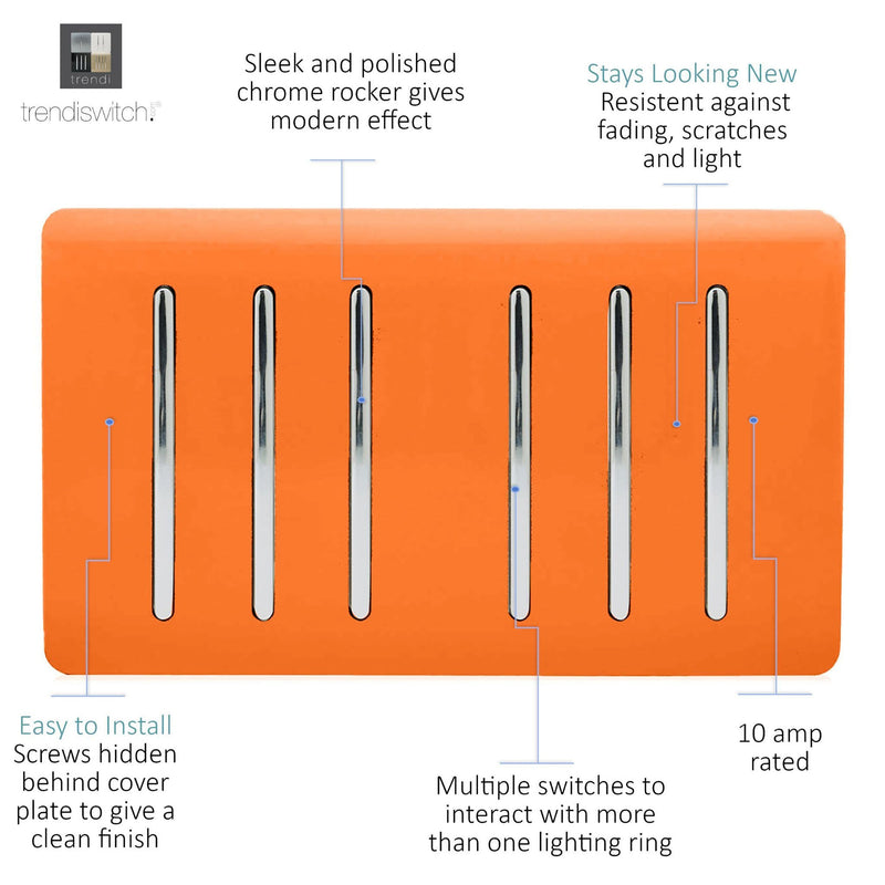 Load image into Gallery viewer, Trendi Switch ART-SS66OR, Artistic Modern 6 Gang 2 Way 10 Amp Rocker Twin Plate Orange Finish, BRITISH MADE, (35mm Back Box Required), 5yrs Warranty - 54060
