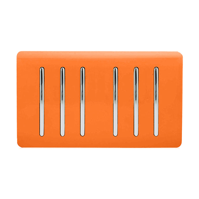 Trendi Switch ART-SS66OR, Artistic Modern 6 Gang 2 Way 10 Amp Rocker Twin Plate Orange Finish, BRITISH MADE, (35mm Back Box Required), 5yrs Warranty - 54060