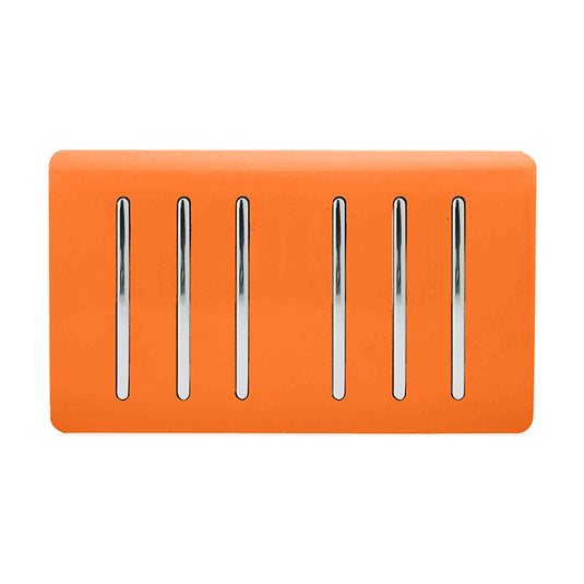 Trendi Switch ART-SS66OR, Artistic Modern 6 Gang 2 Way 10 Amp Rocker Twin Plate Orange Finish, BRITISH MADE, (35mm Back Box Required), 5yrs Warranty - 54060