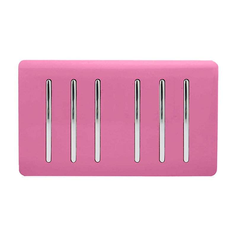 Load image into Gallery viewer, Trendi Switch ART-SS66PK, Artistic Modern 6 Gang 2 Way 10 Amp Rocker Twin Plate Pink Finish, BRITISH MADE, (35mm Back Box Required), 5yrs Warranty - 54061
