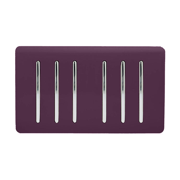 Trendi Switch ART-SS66PL, Artistic Modern 6 Gang 2 Way 10 Amp Rocker Twin Plate Plum Finish, BRITISH MADE, (35mm Back Box Required), 5yrs Warranty - 54062