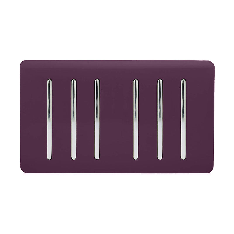 Load image into Gallery viewer, Trendi Switch ART-SS66PL, Artistic Modern 6 Gang 2 Way 10 Amp Rocker Twin Plate Plum Finish, BRITISH MADE, (35mm Back Box Required), 5yrs Warranty - 54062
