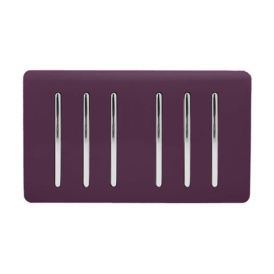 Trendi Switch ART-SS66PL, Artistic Modern 6 Gang 2 Way 10 Amp Rocker Twin Plate Plum Finish, BRITISH MADE, (35mm Back Box Required), 5yrs Warranty - 54062