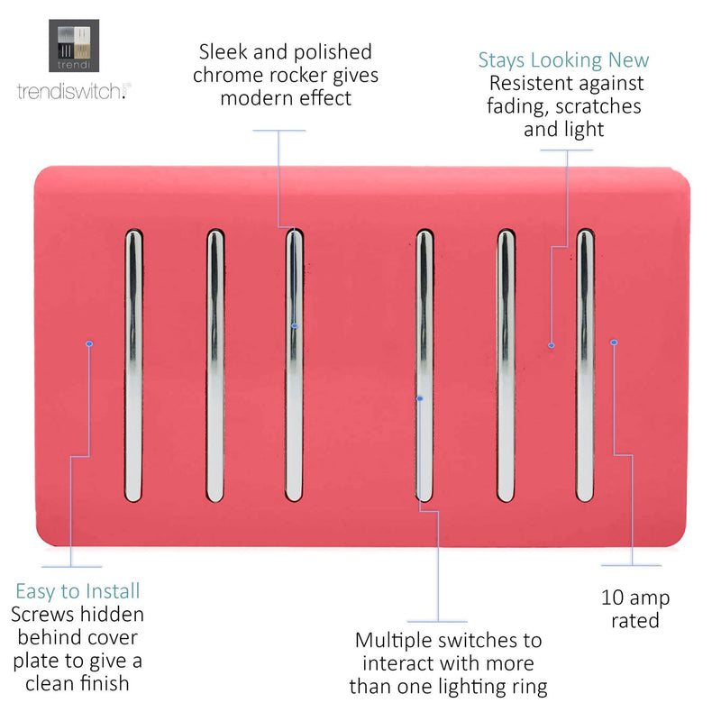 Load image into Gallery viewer, Trendi Switch ART-SS66SB, Artistic Modern 6 Gang 2 Way 10 Amp Rocker Twin Plate Strawberry Finish, BRITISH MADE, (35mm Back Box Required), 5yrs Warranty - 54063
