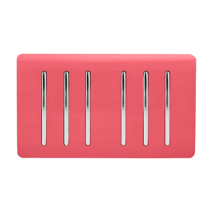 Trendi Switch ART-SS66SB, Artistic Modern 6 Gang 2 Way 10 Amp Rocker Twin Plate Strawberry Finish, BRITISH MADE, (35mm Back Box Required), 5yrs Warranty - 54063