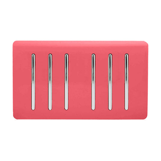 Trendi Switch ART-SS66SB, Artistic Modern 6 Gang 2 Way 10 Amp Rocker Twin Plate Strawberry Finish, BRITISH MADE, (35mm Back Box Required), 5yrs Warranty - 54063