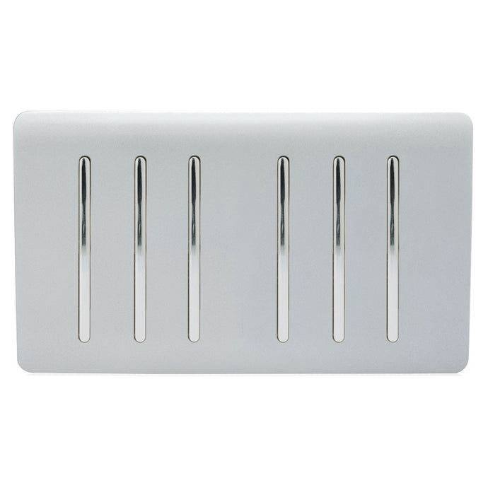 Trendi Switch ART-SS66SI, Artistic Modern 6 Gang 2 Way 10 Amp Rocker Twin Plate Silver Finish, BRITISH MADE, (35mm Back Box Required), 5yrs Warranty - 43901