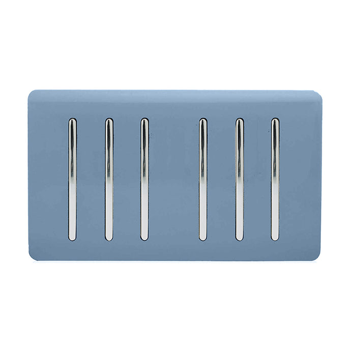 Trendi Switch ART-SS66SK, Artistic Modern 6 Gang 2 Way 10 Amp Rocker Twin Plate Sky Finish, BRITISH MADE, (35mm Back Box Required), 5yrs Warranty - 54064