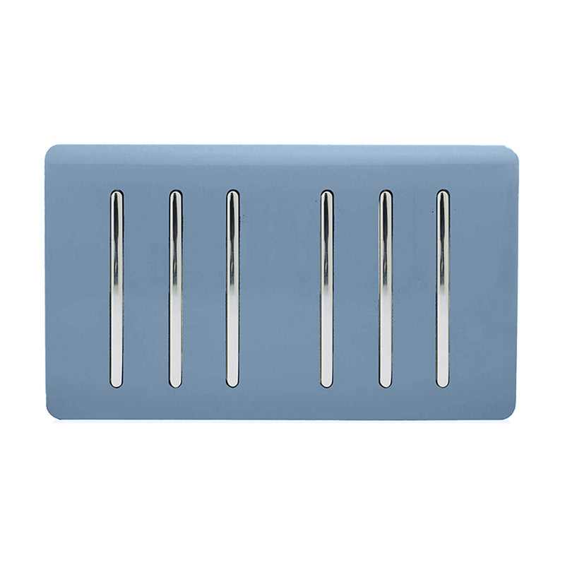 Load image into Gallery viewer, Trendi Switch ART-SS66SK, Artistic Modern 6 Gang 2 Way 10 Amp Rocker Twin Plate Sky Finish, BRITISH MADE, (35mm Back Box Required), 5yrs Warranty - 54064
