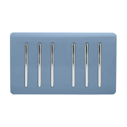 Trendi Switch ART-SS66SK, Artistic Modern 6 Gang 2 Way 10 Amp Rocker Twin Plate Sky Finish, BRITISH MADE, (35mm Back Box Required), 5yrs Warranty - 54064