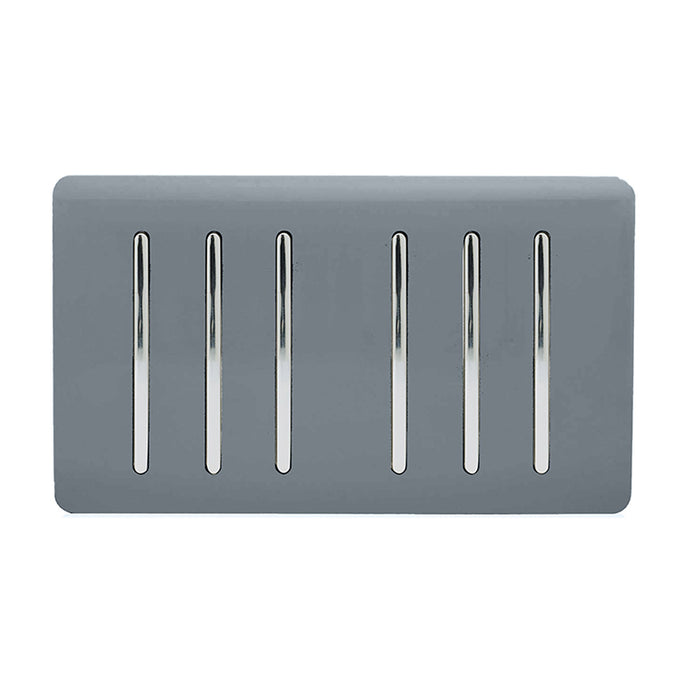 Trendi Switch ART-SS66WG, Artistic Modern 6 Gang 2 Way 10 Amp Rocker Twin Plate Warm Grey Finish, BRITISH MADE, (35mm Back Box Required), 5yrs Warranty - 54065