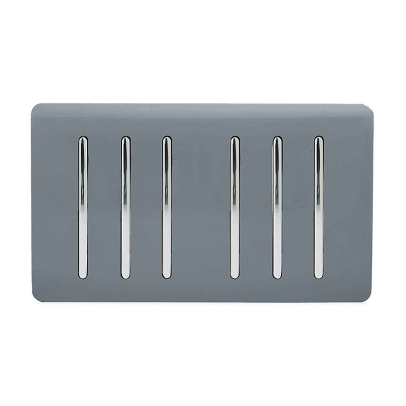 Load image into Gallery viewer, Trendi Switch ART-SS66WG, Artistic Modern 6 Gang 2 Way 10 Amp Rocker Twin Plate Warm Grey Finish, BRITISH MADE, (35mm Back Box Required), 5yrs Warranty - 54065
