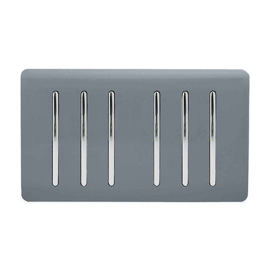 Trendi Switch ART-SS66WG, Artistic Modern 6 Gang 2 Way 10 Amp Rocker Twin Plate Warm Grey Finish, BRITISH MADE, (35mm Back Box Required), 5yrs Warranty - 54065