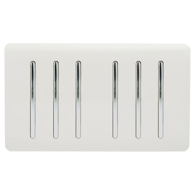 Trendi Switch ART-SS66WH, Artistic Modern 6 Gang 2 Way 10 Amp Rocker Twin Plate Gloss White Finish, BRITISH MADE, (35mm Back Box Required), 5yrs Warranty - 43902
