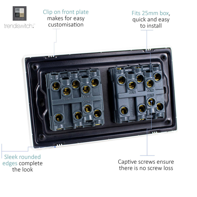 Load image into Gallery viewer, Trendi Switch ART-SS66BT, Artistic Modern 6 Gang 2 Way 10 Amp Rocker Twin Plate Bright Teal Finish, BRITISH MADE, (35mm Back Box Required), 5yrs Warranty - 54049

