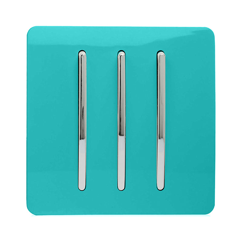 Load image into Gallery viewer, Trendi Switch ART-SS6BT, Artistic Modern 3 Gang 2 Way 10 Amp Rocker Bright Teal Finish, BRITISH MADE, (25mm Back Box Required), 5yrs Warranty - 54067
