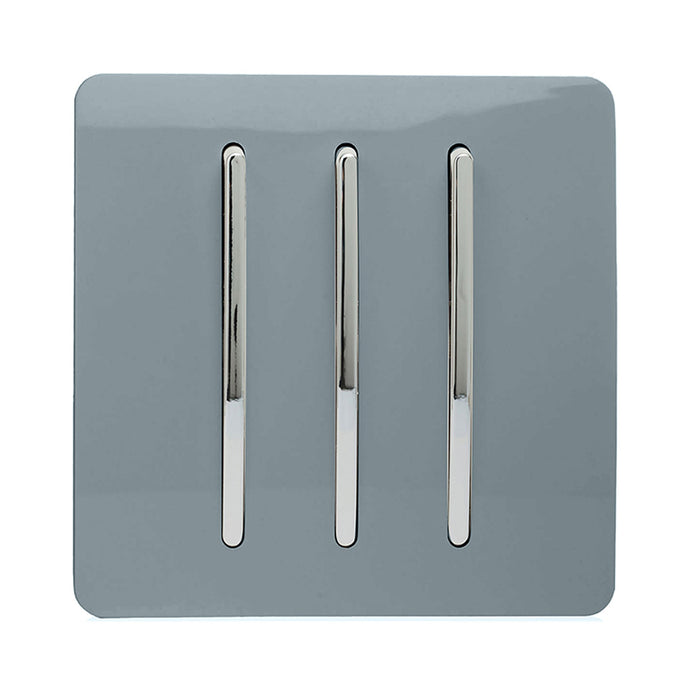 Trendi Switch ART-SS6CG, Artistic Modern 3 Gang 2 Way 10 Amp Rocker Cool Grey Finish, BRITISH MADE, (25mm Back Box Required), 5yrs Warranty - 54068