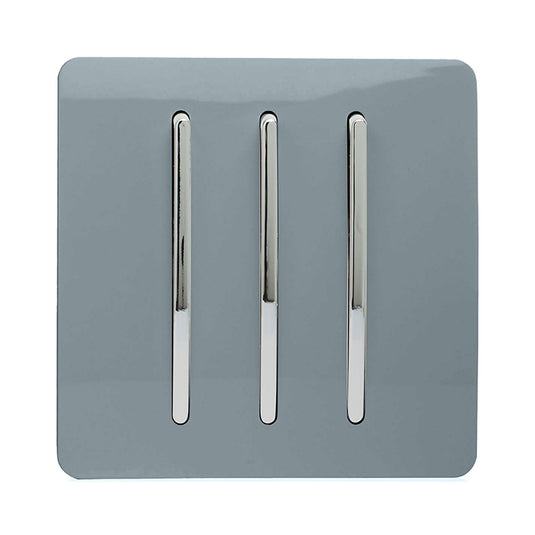 Trendi Switch ART-SS6CG, Artistic Modern 3 Gang 2 Way 10 Amp Rocker Cool Grey Finish, BRITISH MADE, (25mm Back Box Required), 5yrs Warranty - 54068