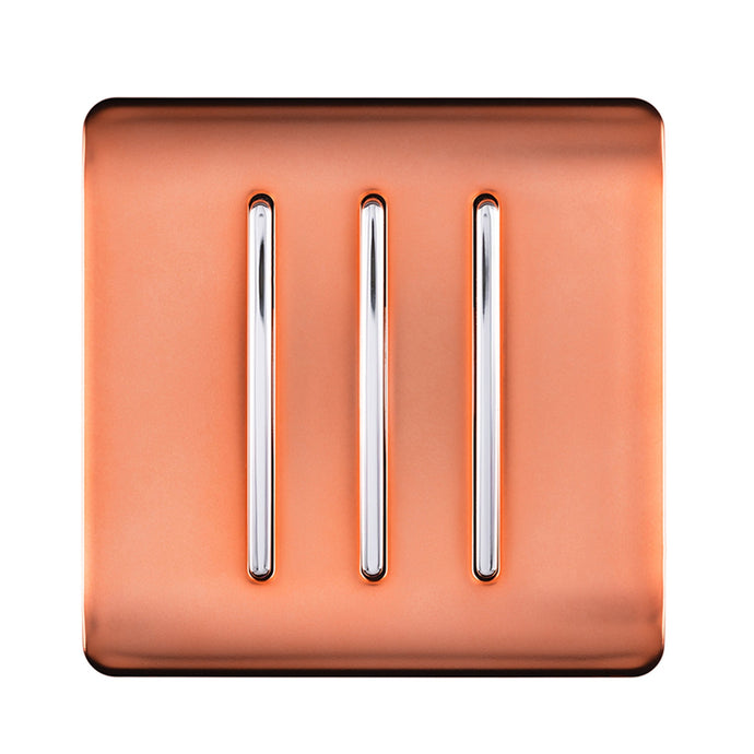 Trendi Switch ART-SS6CPR, Artistic Modern 3 Gang 2 Way 10 Amp Rocker Copper Finish, BRITISH MADE, (25mm Back Box Required), 5yrs Warranty - 54070