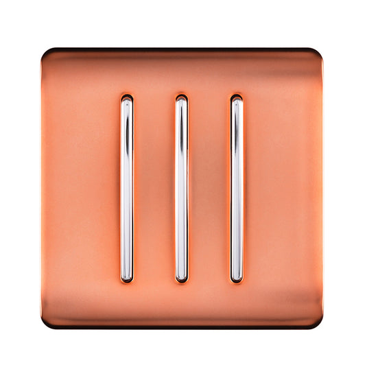 Trendi Switch ART-SS6CPR, Artistic Modern 3 Gang 2 Way 10 Amp Rocker Copper Finish, BRITISH MADE, (25mm Back Box Required), 5yrs Warranty - 54070