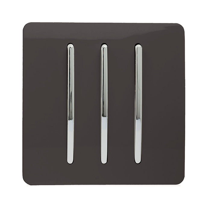 Trendi Switch ART-SS6DB, Artistic Modern 3 Gang 2 Way 10 Amp Rocker Dark Brown Finish, BRITISH MADE, (25mm Back Box Required), 5yrs Warranty - 54071