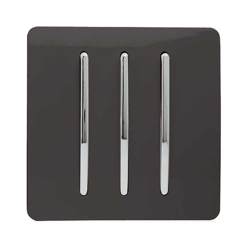 Load image into Gallery viewer, Trendi Switch ART-SS6DB, Artistic Modern 3 Gang 2 Way 10 Amp Rocker Dark Brown Finish, BRITISH MADE, (25mm Back Box Required), 5yrs Warranty - 54071
