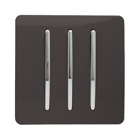 Trendi Switch ART-SS6DB, Artistic Modern 3 Gang 2 Way 10 Amp Rocker Dark Brown Finish, BRITISH MADE, (25mm Back Box Required), 5yrs Warranty - 54071