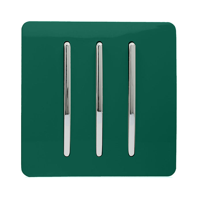 Trendi Switch ART-SS6DG, Artistic Modern 3 Gang 2 Way 10 Amp Rocker Dark Green Finish, BRITISH MADE, (25mm Back Box Required), 5yrs Warranty - 54072