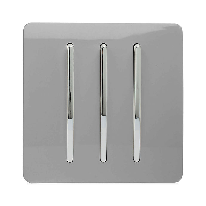 Trendi Switch ART-SS6LG, Artistic Modern 3 Gang 2 Way 10 Amp Rocker Light Grey Finish, BRITISH MADE, (25mm Back Box Required), 5yrs Warranty - 54073