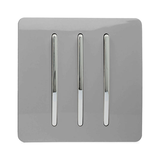 Trendi Switch ART-SS6LG, Artistic Modern 3 Gang 2 Way 10 Amp Rocker Light Grey Finish, BRITISH MADE, (25mm Back Box Required), 5yrs Warranty - 54073