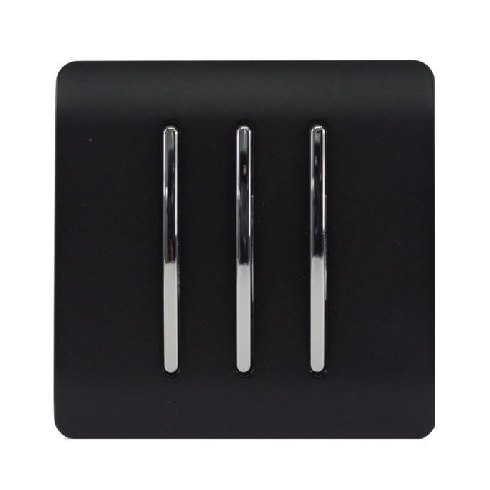 Trendi Switch ART-SS6MBK, Artistic Modern 3 Gang 2 Way 10 Amp Rocker Matt Black Finish, BRITISH MADE, (25mm Back Box Required), 5yrs Warranty - 43903