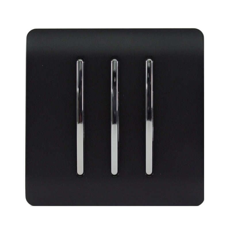Load image into Gallery viewer, Trendi Switch ART-SS6MBK, Artistic Modern 3 Gang 2 Way 10 Amp Rocker Matt Black Finish, BRITISH MADE, (25mm Back Box Required), 5yrs Warranty - 43903
