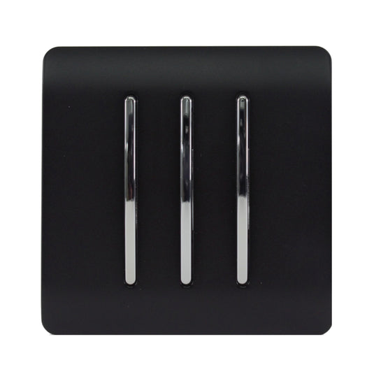 Trendi Switch ART-SS6MBK, Artistic Modern 3 Gang 2 Way 10 Amp Rocker Matt Black Finish, BRITISH MADE, (25mm Back Box Required), 5yrs Warranty - 43903