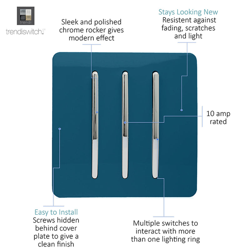 Load image into Gallery viewer, Trendi Switch ART-SS6MD, Artistic Modern 3 Gang 2 Way 10 Amp Rocker Midnight Blue Finish, BRITISH MADE, (25mm Back Box Required), 5yrs Warranty - 54074

