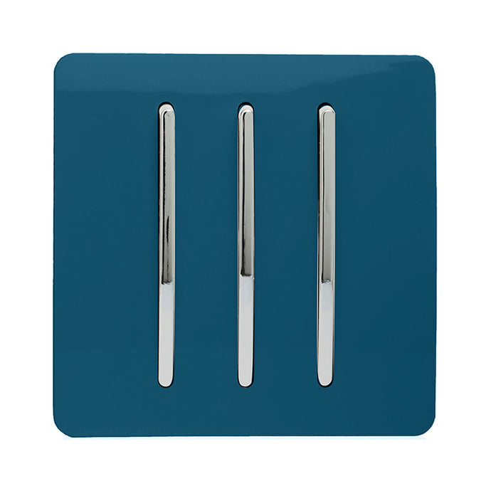 Trendi Switch ART-SS6MD, Artistic Modern 3 Gang 2 Way 10 Amp Rocker Midnight Blue Finish, BRITISH MADE, (25mm Back Box Required), 5yrs Warranty - 54074