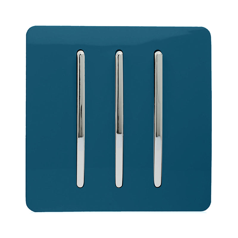 Load image into Gallery viewer, Trendi Switch ART-SS6MD, Artistic Modern 3 Gang 2 Way 10 Amp Rocker Midnight Blue Finish, BRITISH MADE, (25mm Back Box Required), 5yrs Warranty - 54074
