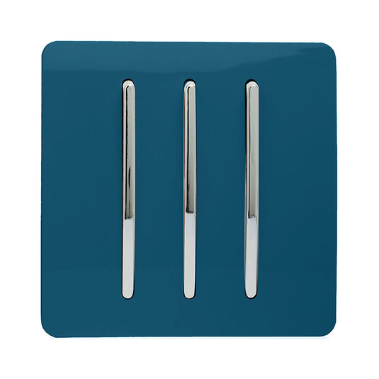 Trendi Switch ART-SS6MD, Artistic Modern 3 Gang 2 Way 10 Amp Rocker Midnight Blue Finish, BRITISH MADE, (25mm Back Box Required), 5yrs Warranty - 54074