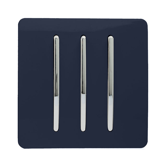 Trendi Switch ART-SS6NV, Artistic Modern 3 Gang 2 Way 10 Amp Rocker Navy Blue Finish, BRITISH MADE, (25mm Back Box Required), 5yrs Warranty - 54076